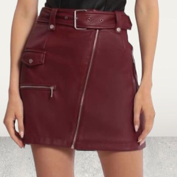 Avec Les Filles Oxblood Red Bikercore Moto Faux Leather Mini Skirt - Picture 1 of 6